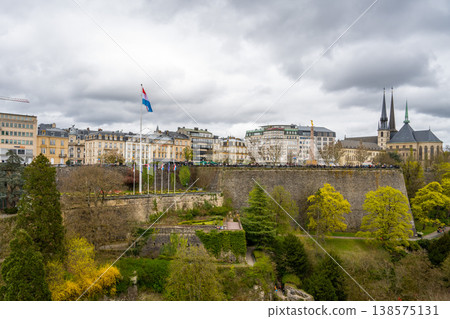 Fortress wall in the historic center of Luxembourg Fortress wall in the historic center of Luxembourg 138575131