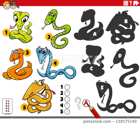finding shadows puzzle with cartoon snakes wild animal characters finding shadows puzzle with cartoon snakes wild animal characters 138575140