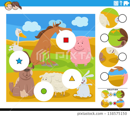 match the pieces game with cartoon farm animal characters match the pieces game with cartoon farm animal characters 138575150