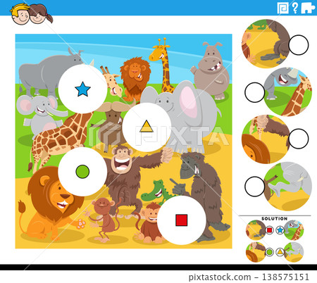 match the pieces game with cartoon wild animal characters match the pieces game with cartoon wild animal characters 138575151