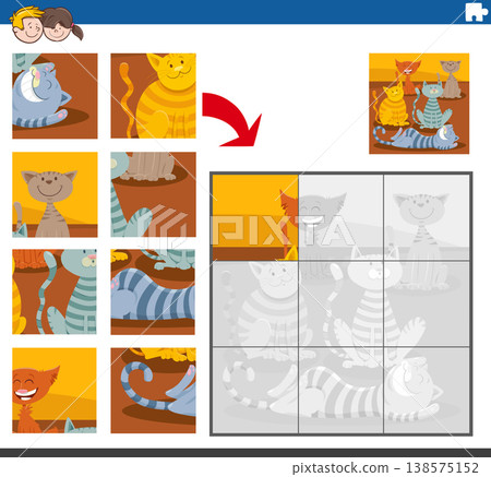 jigsaw puzzle with cartoon cats and kittens animal characters jigsaw puzzle with cartoon cats and kittens animal characters 138575152