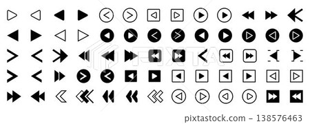 Black and white flat vector arrow icon set collection in various shapes and directions 138576463