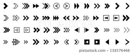 Black and white flat vector minimal arrow icons set with directional symbols and shapes, left, right, isolated on a white background. Black and white flat vector minimal arrow icons set with directional symbols and shapes, left, right, isolated on a white background. 138576466