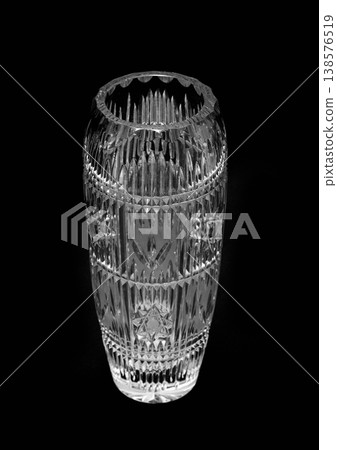 Crystal Transparent Flower Vase Abstract Pattern Interior Element on Black Background 138576519