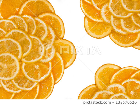 Sliced orange and lemon Isolated on white background 138576520