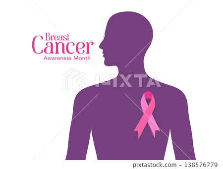 Purple silhouette of a woman with pink ribbon for stock illustration. Purple silhouette of a woman with pink ribbon for stock illustration. 138576779