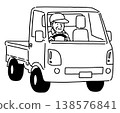 An illustration of an elderly man driving a light truck. 138576841