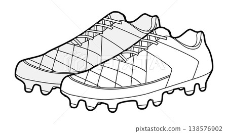 Soccer sneaker shoe sketch pair. Cleat style sport footwear for field game, training session, man woman unisex. Soccer sneaker shoe sketch pair. Cleat style sport footwear for field game, training session, man woman unisex. 138576902