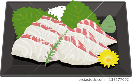 Sashimi of sea bream served on a square plate Sashimi of sea bream served on a square plate 138577002