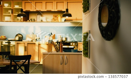 Bright empty home hallway with modern interior design and elegant decorations, cozy apartment corridor. Wooden floor, simple furniture and warm sunshine highlighting stylish domestic life. Bright empty home hallway with modern interior design and elegant decorations, cozy apartment corridor. Wooden floor, simple furniture and warm sunshine highlighting stylish domestic life. 138577037