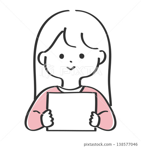 A smiling woman holding a blank flip chart | Simple and easy-to-use line art illustration 138577046