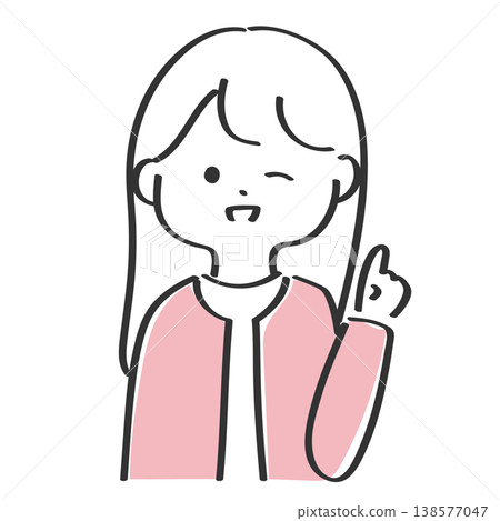 A cute woman winking while pointing her finger | Simple and easy-to-use line art illustration 138577047