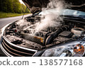 Car engine failure with smoke under the hood on the roadside 138577168
