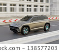 Image of a large electric SUV driving on a highway. 138577203