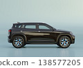 A side view image of a large, black electric SUV against a studio background. Original design. 138577205