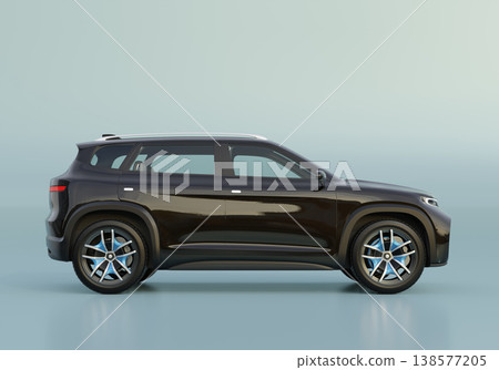 A side view image of a large, black electric SUV against a studio background. Original design. A side view image of a large, black electric SUV against a studio background. Original design. 138577205
