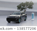 Image of an electric SUV charging at a charging station. 138577206