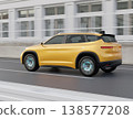 Rear view of a large electric SUV driving on a highway. 138577208