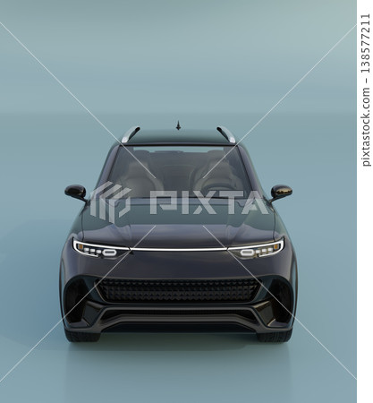 Front view image of a large black electric SUV against a studio background. Original design. 138577211