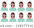 A set of 8 vector illustrations of female operator facial expressions (green). 138577516