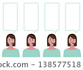Vector illustration set of speech bubbles and facial expressions of a female operator (crying, troubled). 138577518