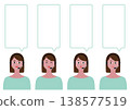 Vector illustration set of speech bubbles and facial expressions for a female operator (smiling, surprised). 138577519