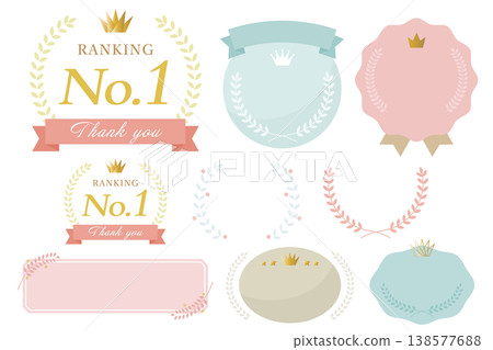 A set of laurel wreath decorations in muted colors, including 9 vector frames such as circles and ovals. 138577688