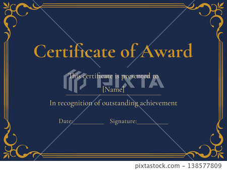 Navy x Gold Certificate/Award Template | Decorative Frame High-Quality Vector Material 138577809