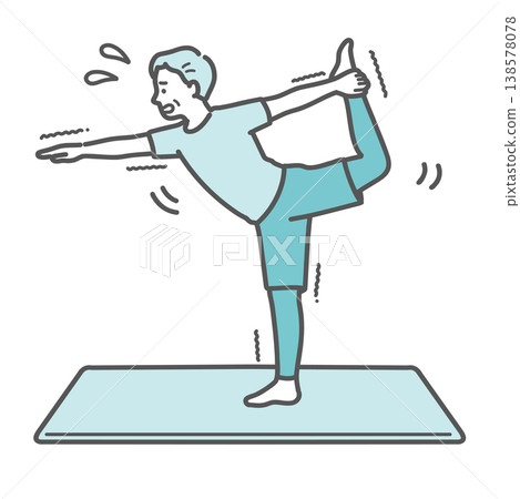 An illustration of a senior man struggling to maintain his balance while striking a dancer's pose. An illustration of a senior man struggling to maintain his balance while striking a dancer's pose. 138578078