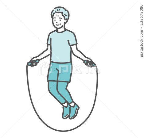 An illustration of a senior man jumping rope with a smile. An illustration of a senior man jumping rope with a smile. 138578086
