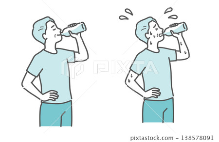A comparative set of illustrations showing senior men hydrating themselves. A comparative set of illustrations showing senior men hydrating themselves. 138578091