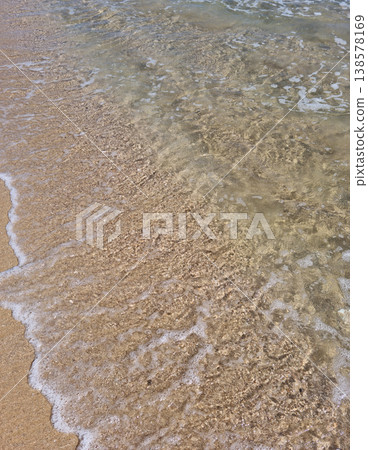 It is a sandy beach with waves rolling in. 138578169
