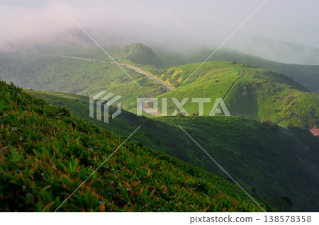 清晨，從伊豆半島伊豆山脊步道上的達摩山眺望小木山。 138578358