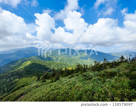 Summer hike up Mt. Iwasuge (Nokkiri to the summit of Mt. Iwasuge): View towards Mt. Yokote 138579097