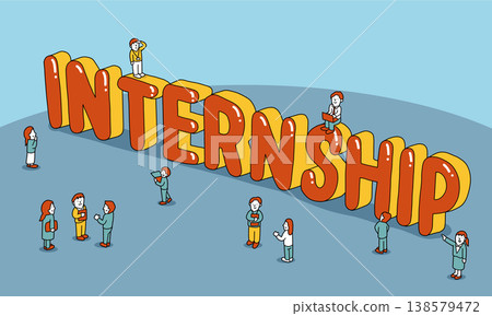 實習：人們聚集在“實習”一詞周圍的插圖 138579472