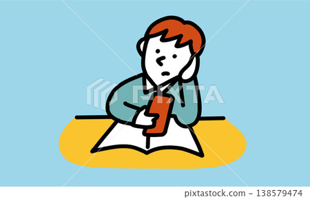 插圖描繪了一名學生因為使用智慧型手機而無法集中精力學習的情景。 插圖描繪了一名學生因為使用智慧型手機而無法集中精力學習的情景。 138579474