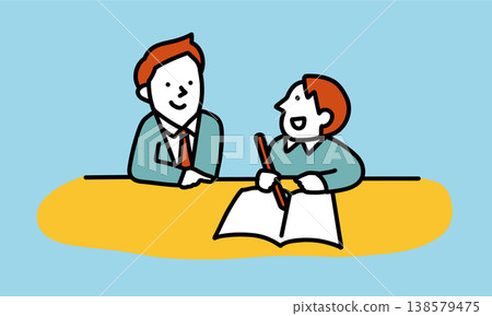 插圖描繪了一個人教導孩子的情況。 插圖描繪了一個人教導孩子的情況。 138579475