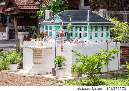 A mock-up gingerbread style spirit house in Khum Chao Luang Muang Phrae in Phrae province, Thailand. A mock-up gingerbread style spirit house in Khum Chao Luang Muang Phrae in Phrae province, Thailand. 138579570