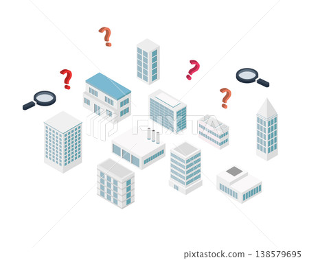 Isometric buildings search concept of looking for a job search or looking to buy condominium 138579695