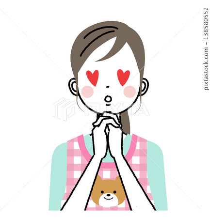 一幅幼兒園老師的插圖,她穿著圍裙,眼睛像心形。 一幅幼兒園老師的插圖,她穿著圍裙,眼睛像心形。 138580552