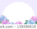Watercolor-style hydrangea illustration with a polka dot frame background. Message card. 138580616