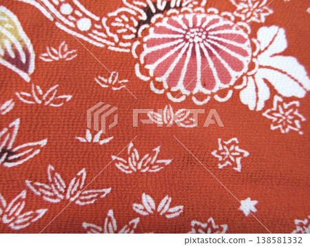 紅色花卉圖案布料，和服，紋理 138581332