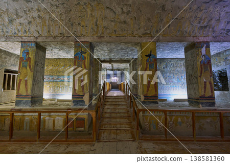 The colonnaded space at the tombs of Tauselt and Setnakht in the Valley of the Kings, KV14. 138581360