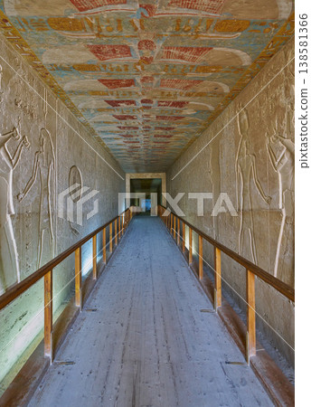 A corridor with ceiling paintings – a perspective view inside the Valley of the Kings, KV15 (Tomb of Set II) 138581366