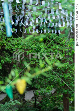 This is a photograph of wind chimes at Kamo Wakeikazuchi Shrine, also known as Kamigamo Shrine, in Kita Ward, Kyoto City. This is a photograph of wind chimes at Kamo Wakeikazuchi Shrine, also known as Kamigamo Shrine, in Kita Ward, Kyoto City. 138581557
