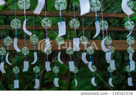 This is a photograph of wind chimes at Kamo Wakeikazuchi Shrine, also known as Kamigamo Shrine, in Kita Ward, Kyoto City. 138581558