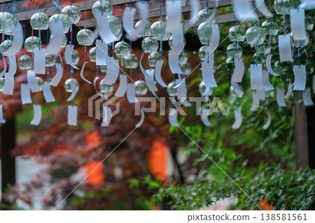 This is a photograph of wind chimes at Kamo Wakeikazuchi Shrine, also known as Kamigamo Shrine, in Kita Ward, Kyoto City. This is a photograph of wind chimes at Kamo Wakeikazuchi Shrine, also known as Kamigamo Shrine, in Kita Ward, Kyoto City. 138581561