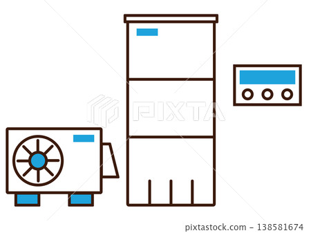 Simple icon illustrations of a water heater and remote control with outlines. 138581674