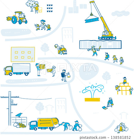 A network map set connecting blue-collar workers, the heartbeat of society that supports and sustains our lives. 138581852