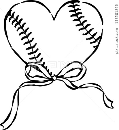 Coquette Retro Baseball Outline Heart Shaped With Ribbon Bow Whimsical hand drawn Coquette Retro Baseball Outline Heart Shaped With Ribbon Bow Whimsical hand drawn 138581866